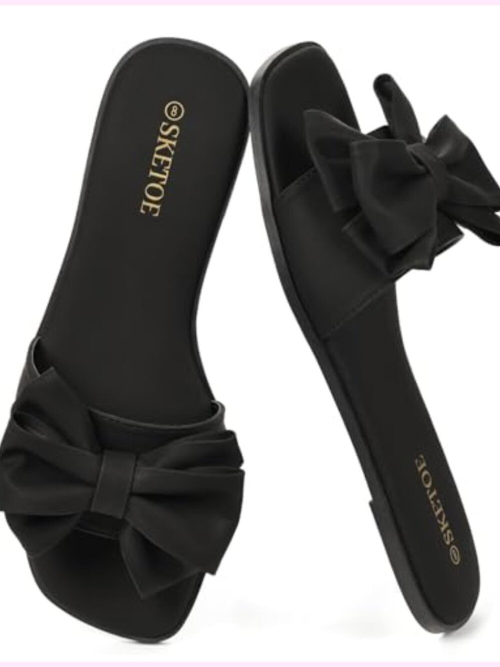 Women's Bow Flat Sandals Open Square Toe Comfortable Slide for Wedding Beach